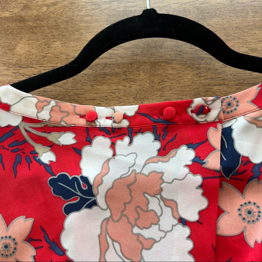 ZARA BASIC Women’s Blouse. Kimono Sleeve/Split Back. Size XS. Red Floral. - Picture 7 of 8
